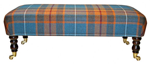 Blue Tartan Wool Footstool